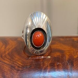 Vintage Navajo Coral and Silver Ring
